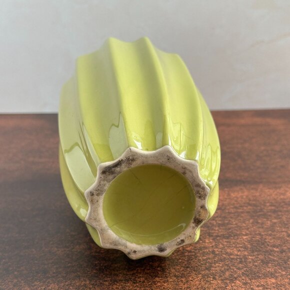 Vintage Green Ceramic Fluted Vase 7.5 Inch - Picture 5 of 5